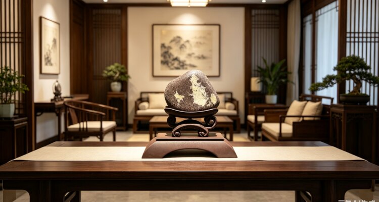 客厅博古架禅意奇石摆件 中式柜体景观陈设