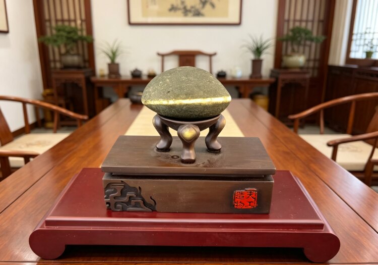  新中式客厅禅意原石摆件 客厅会客区高端商务观赏奇石