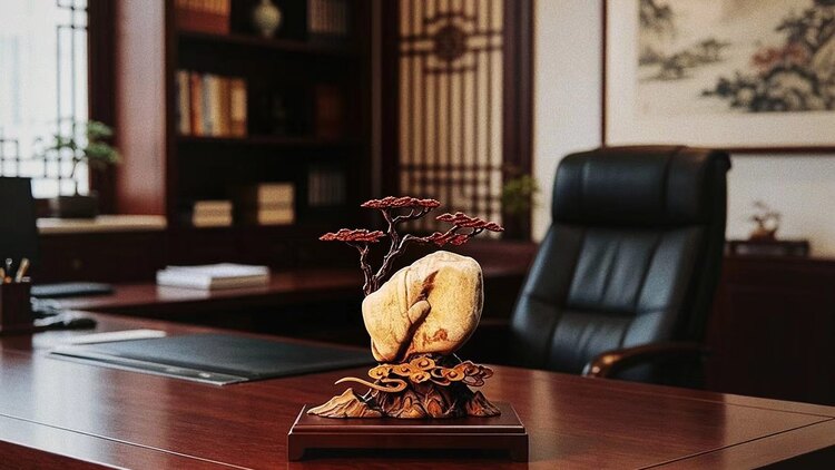 为什么办公桌要选天然奇石摆件？5组实景搭配真实案例